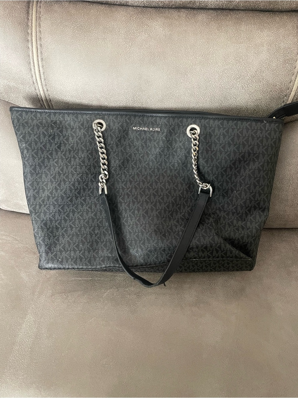 Michael Kors Dark Gray Signature Chain-Handle Tote